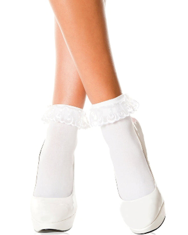 White Ankle Socks with Ruffle Lace Top