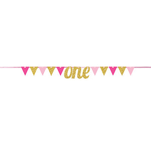 1st Birthday Pink One Glitter Banner 2.75m