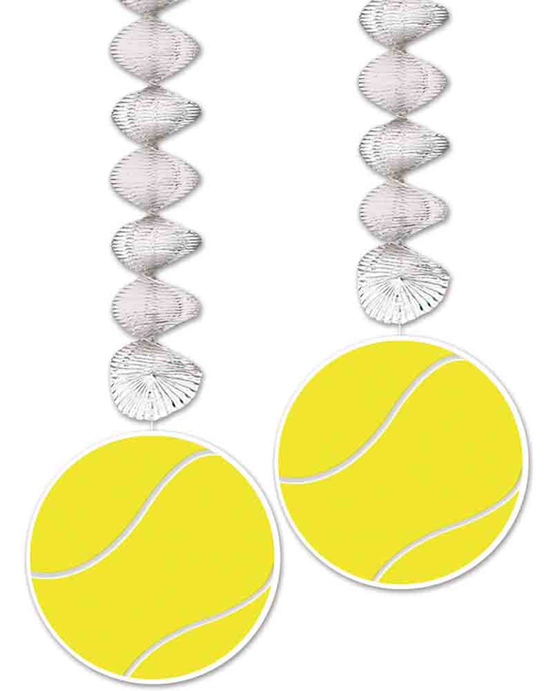 Tennis Ball Hanging Swirl Decorations Pack of 2