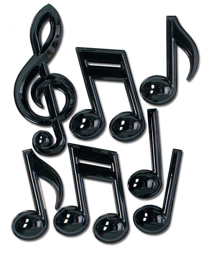 7 Pack Black Plastic Musical Note Set