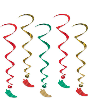 Chili Pepper Hanging Swirl Decorations Pack of 5