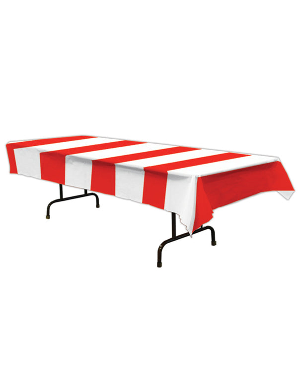 Christmas Red and White Wide Striped Plastic Tablecover