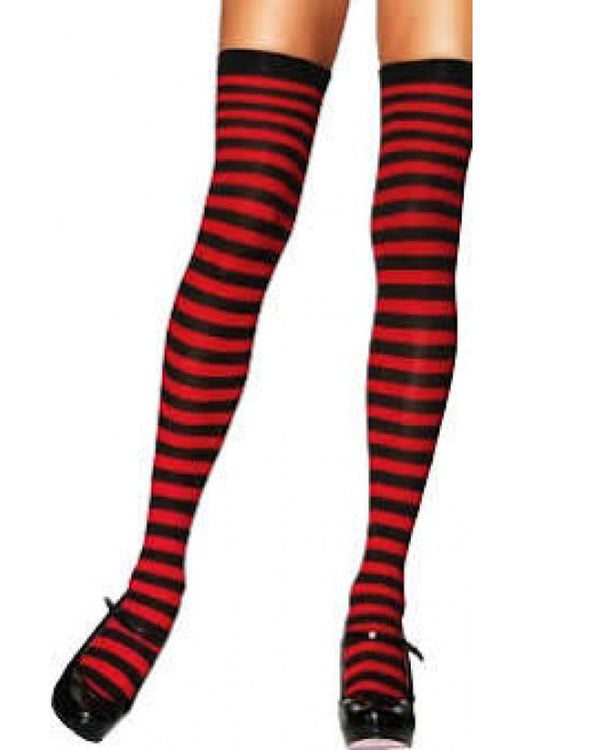 Red and Black Striped Thigh High Stockings