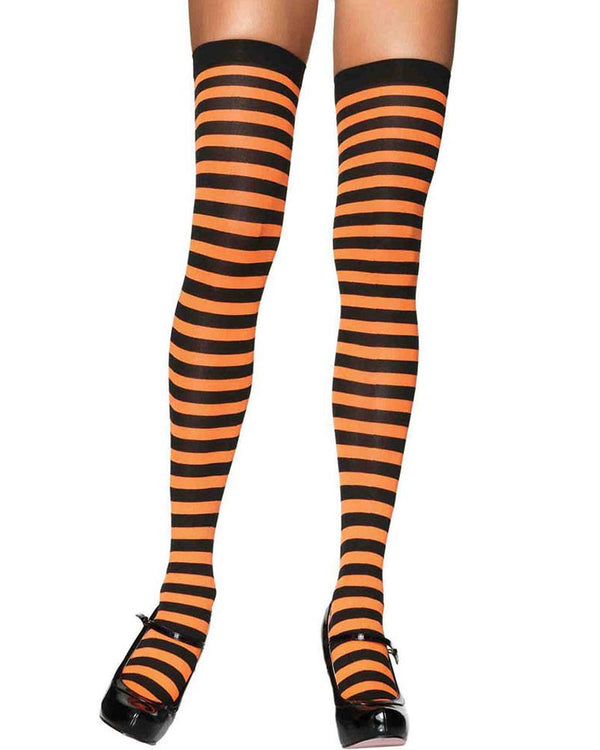 Black and Orange Stripe Nylon Thigh High Tights