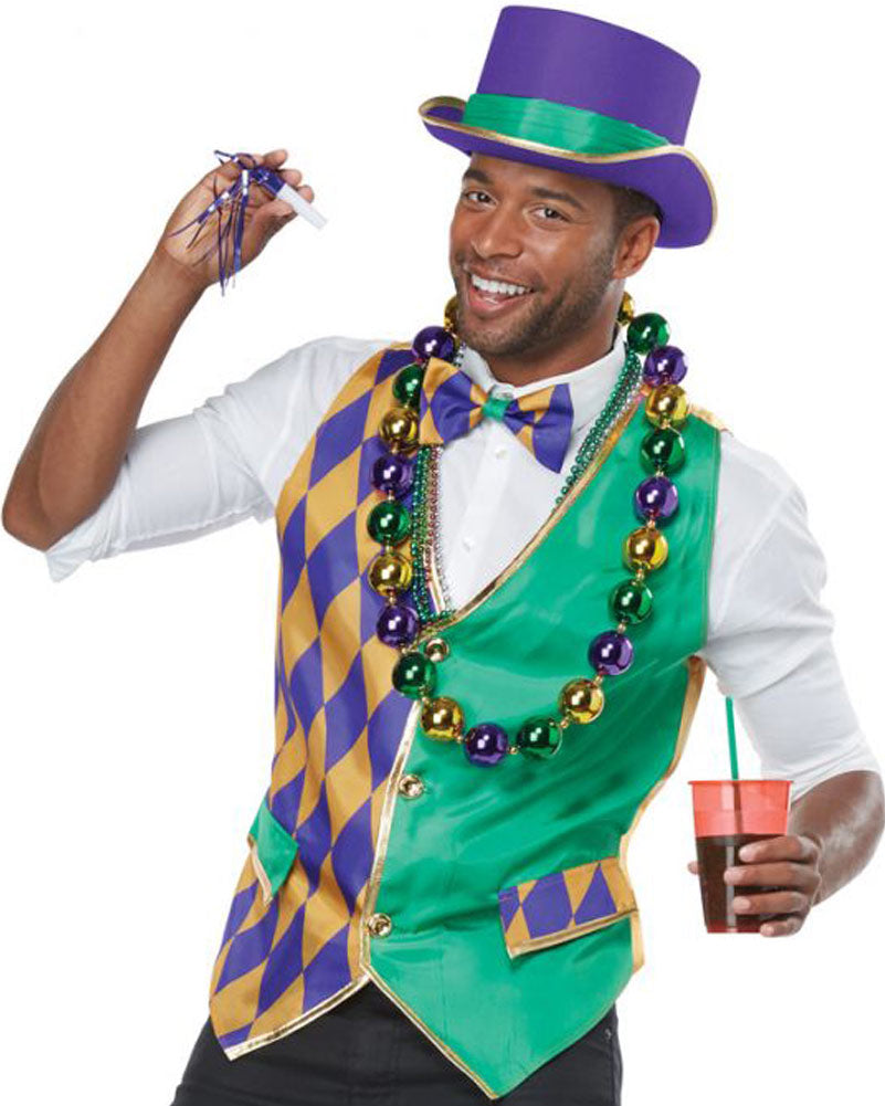 Mardi Gras Mens Vest Bow Tie and Hat Kit