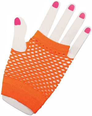 80s Fishnet Fingerless Glove Orange