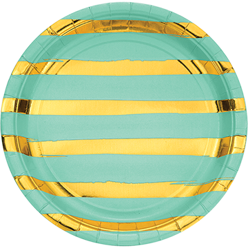 Touch of Colour Fresh Mint & Gold Foil Striped Dinner Plates Paper 22cm Pack of 8