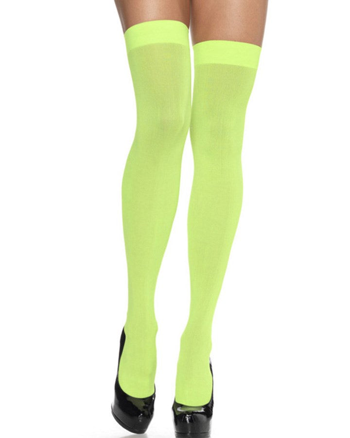 Neon Green Opaque Thigh High Stockings