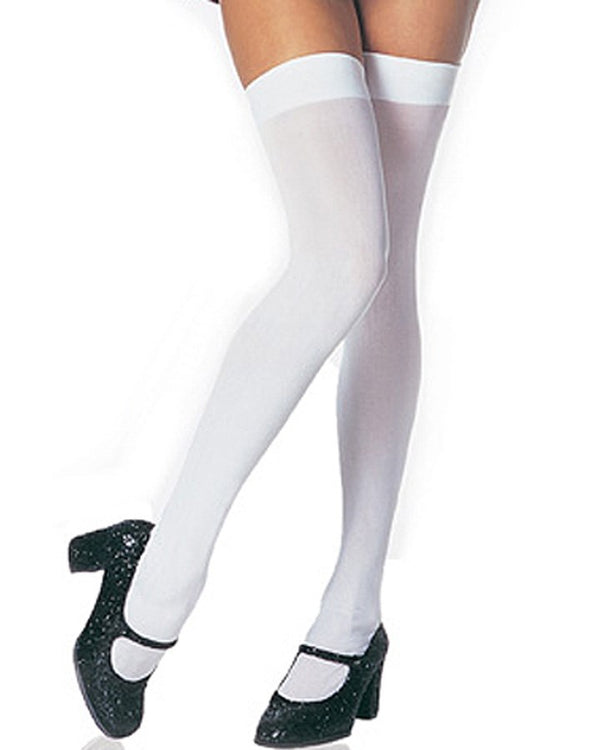 White Opaque Plus Size Thigh High Stockings
