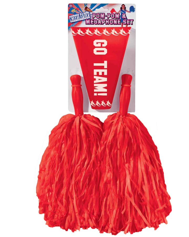Red Pom Poms and Megaphone Set