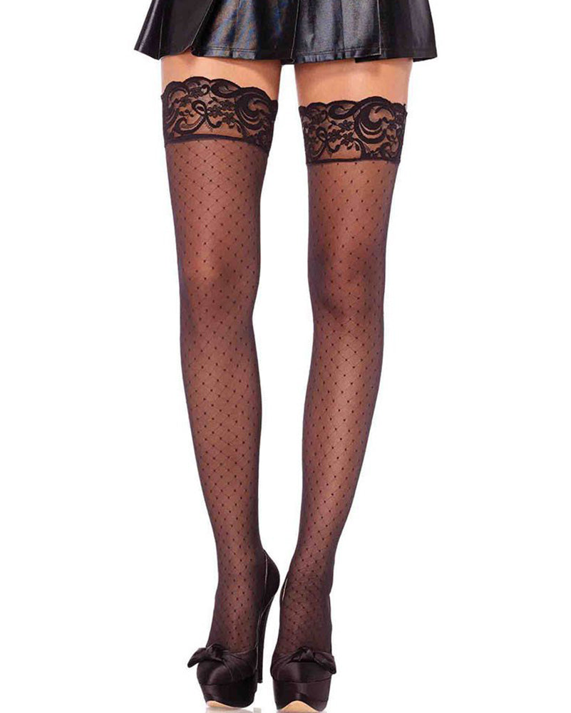 Stay Up Spandex Diamond Dot Sheer Thigh High Stockings