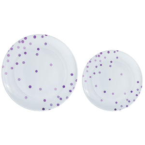 Premium Plastic Plates Hot Stamped with New Purple Dots Pack of 20