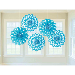 Caribbean Blue Hanging Printed Fan Decorations Pack of 5