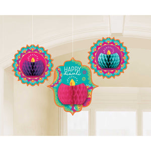 Diwali Honeycomb Hanging Decorations Pack of 3