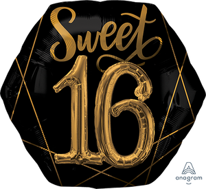 Multi-Balloon Elegant Sweet Sixteen Black & Gold P75