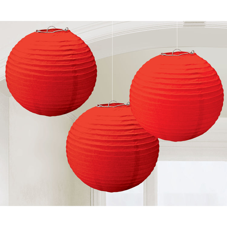 Red Round Paper Lanterns Pack of 3