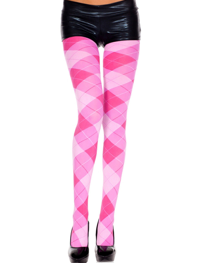 Pink Fuschia and White Argyle Tights