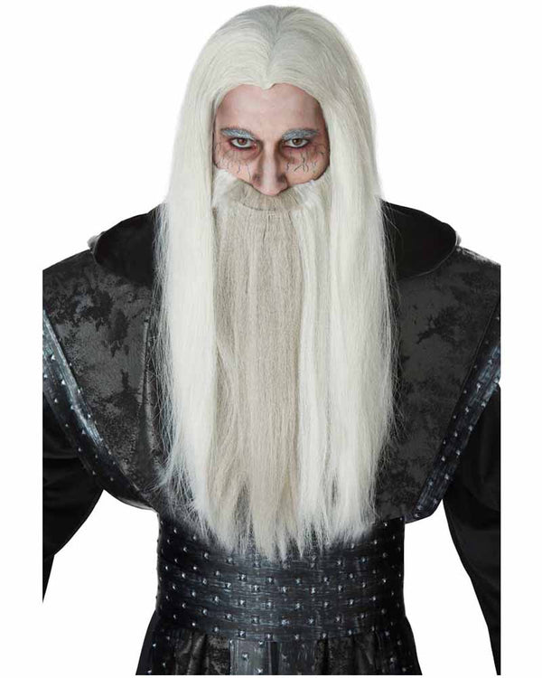 Dark Wizard White Grey Wig and Beard