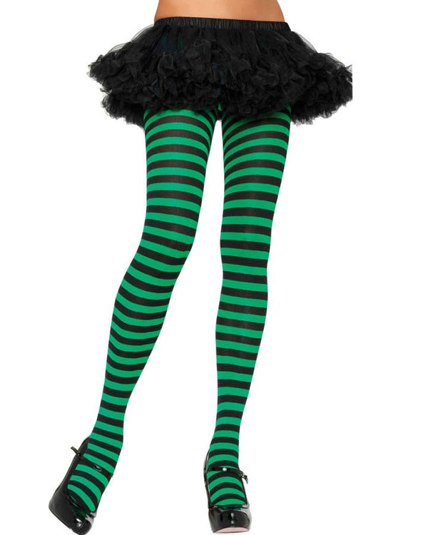 Black and Kelly Green Striped Tights