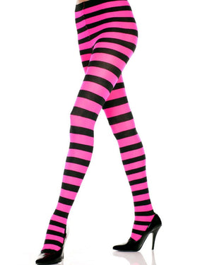 Neon Pink and Black Striped Tights