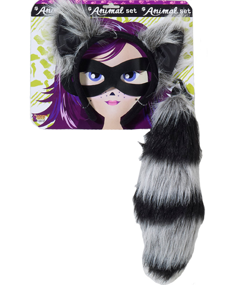 Raccoon Headband Tail and Eye Mask Set