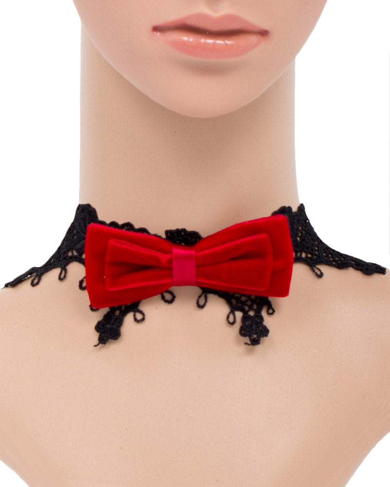Red Bow Gothic Lace Choker