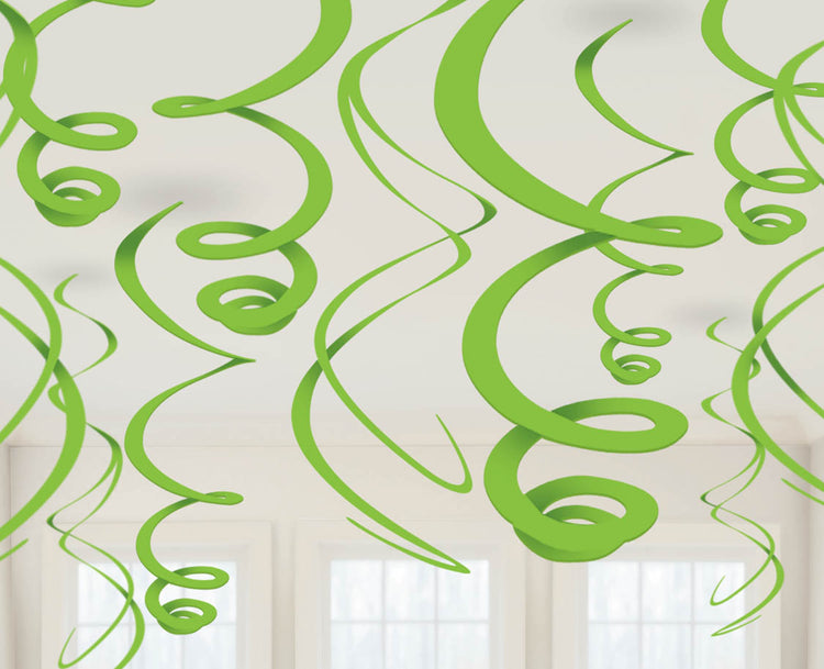 Kiwi Green Hanging Swirl Decorations Pack of 12