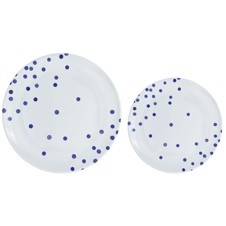 Premium Plastic Plates Hot Stamped with Bright Royal Blue Dots Pack of 20
