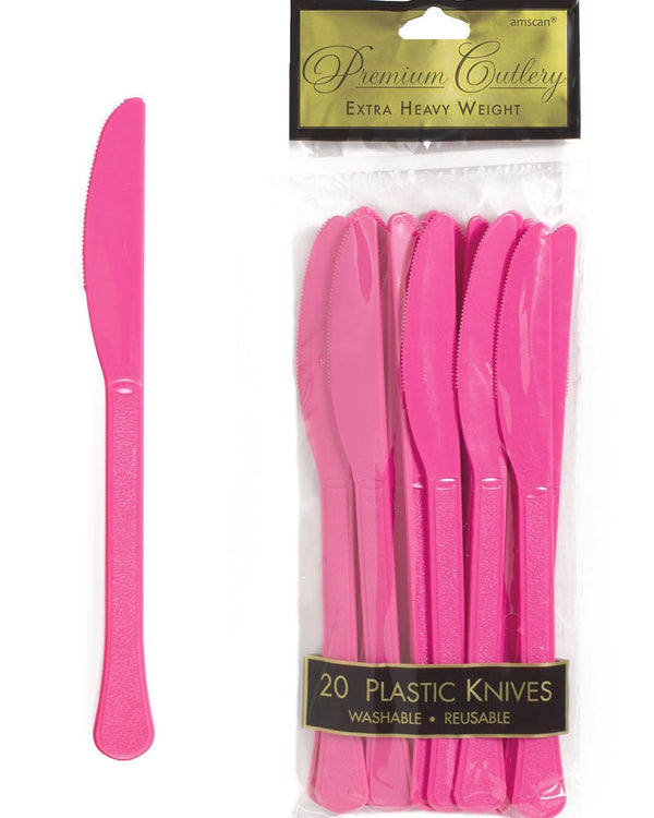 Bright Pink Plastic Knives Pack of 20