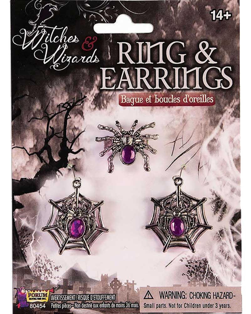 Spider Witch Earrings and Ring Set