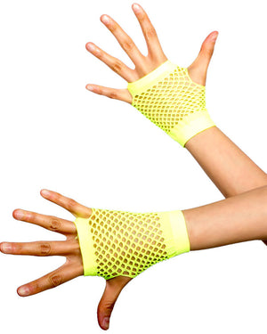 80s Neon Green Short Fishnet Gloves