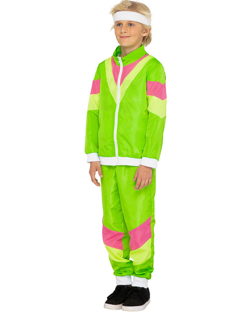 80s Neon Tracksuit Kids Costume - Main Image