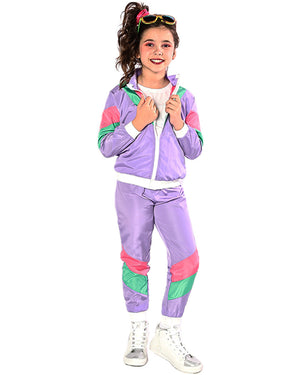 80s Purple Tracksuit Kids Costume