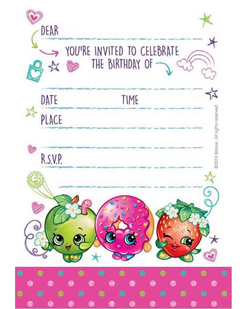 Shopkins Invitations Pack of 8