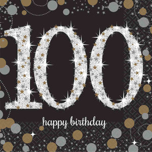Sparkling Celebration Happy Birthday Beverage Napkins 100th Pack of 16