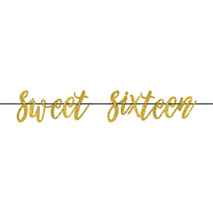 Blush Gold Elegant Sweet Sixteen Glittered Ribbon Letter Banner