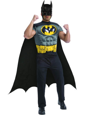 Batman Deluxe Mens Muscle Chest Shirt Headpiece and Cape