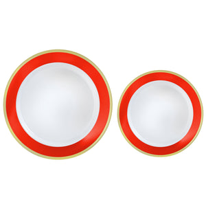 Premium Plastic Plates Hot Stamped with Apple Red Border Pack of 20