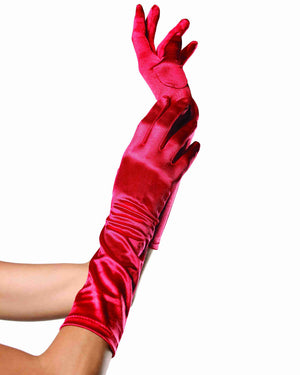 Elbow Length Red Satin Gloves