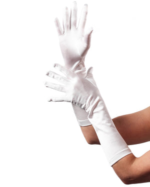 Elbow Length White Satin Gloves