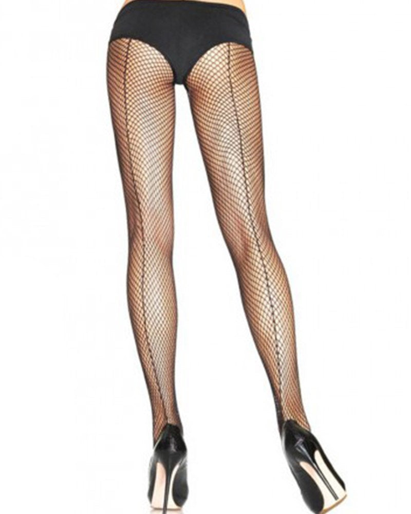 Sheer Black Fishnet Plus Size Stockings with Backseam