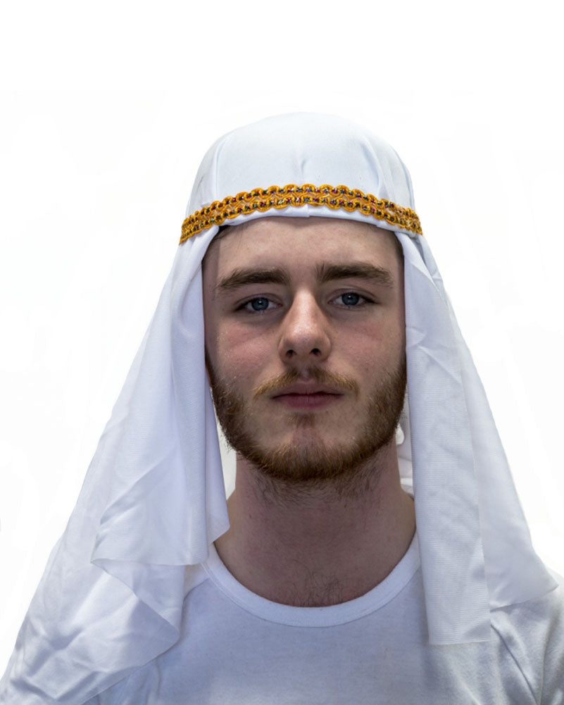 White Arabian Hat with Gold Trim