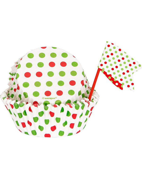 Red & Green Dots Cupcake Kit For 24 Pack of 48