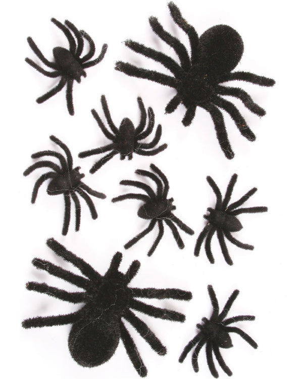 Fuzzy Black Spider Family Pack of 8