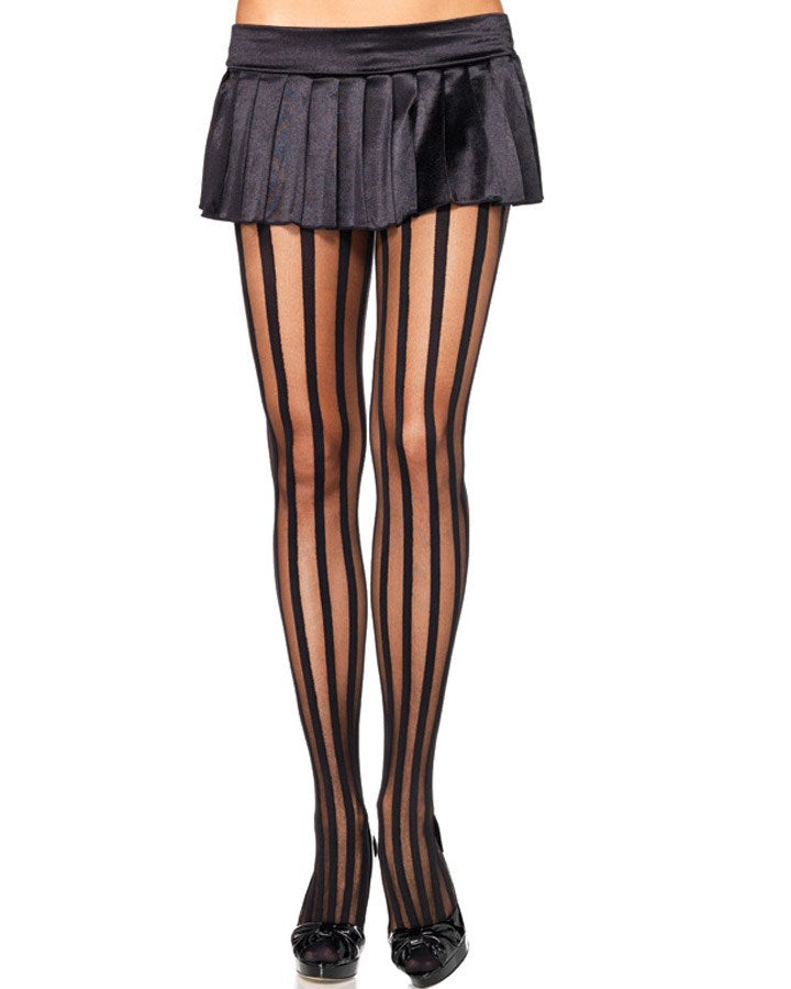 Black Sheer Stockings with Opaque Vertical Stripes