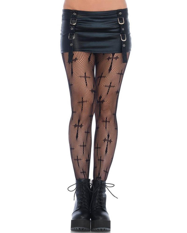 Black Netted Plus Size Opaque Cross Stockings