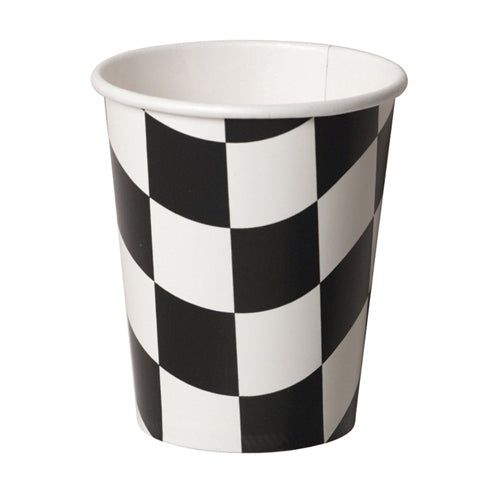 Black & White Check Cups Paper 266ml Pack of 8