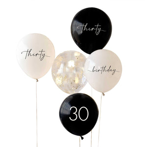 Champagne Noir Black, Nude, Cream & Champagne Gold 30th Birthday Party Balloons