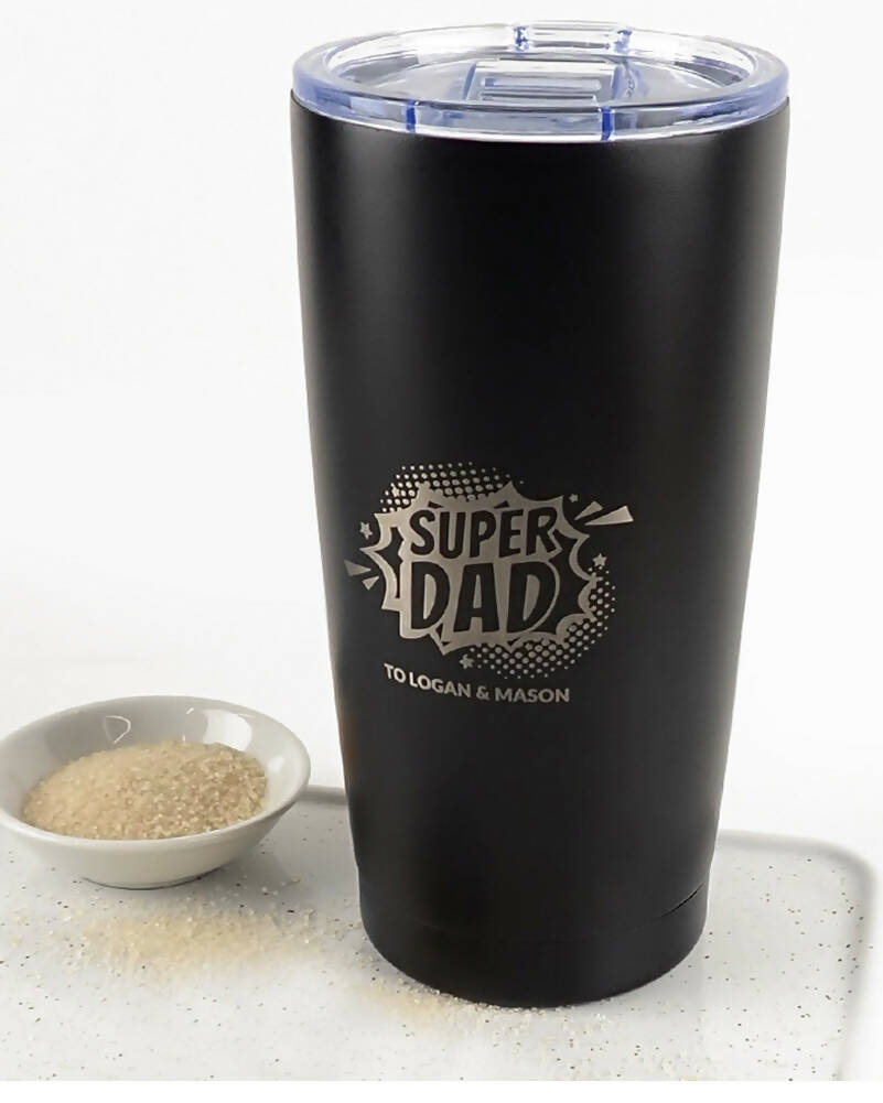 Super Dad Black Personalised Engraved Stainless Steel Travel Mug