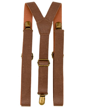 Brown Leather Look Bracer Suspenders
